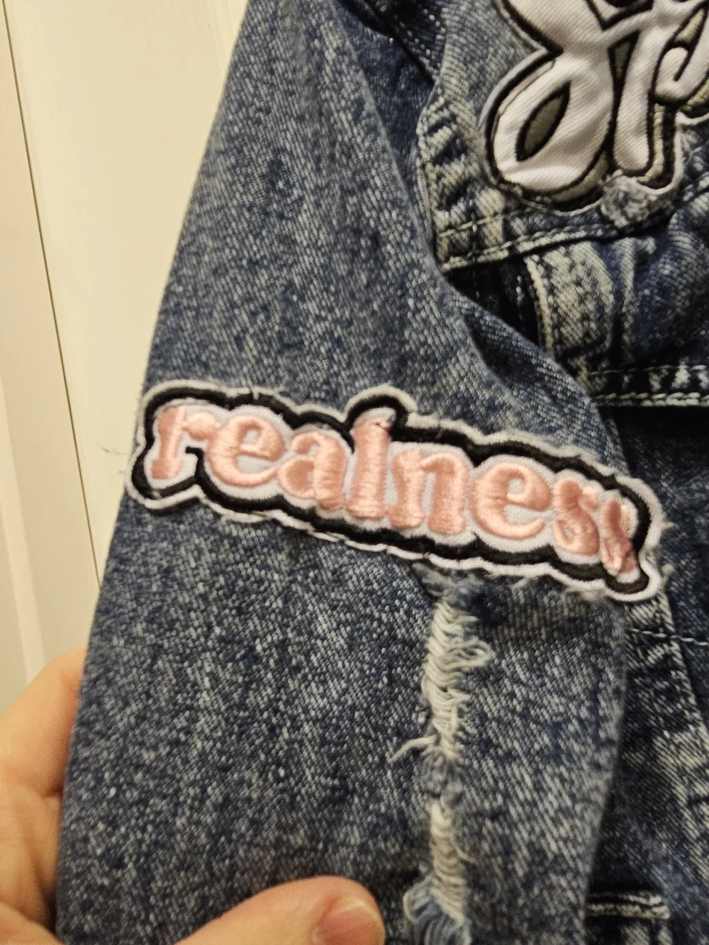SHEIN Dark Blue Embroidered Patch Denim Jacket for Kids